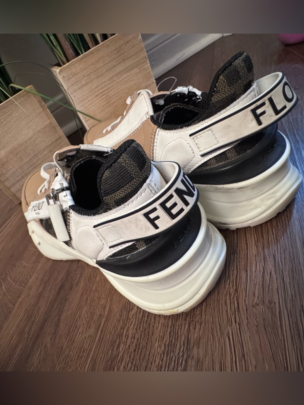 Authentic Fendi Women Beige, Brown and White FF Logo Runner - Picture 7 of 13
